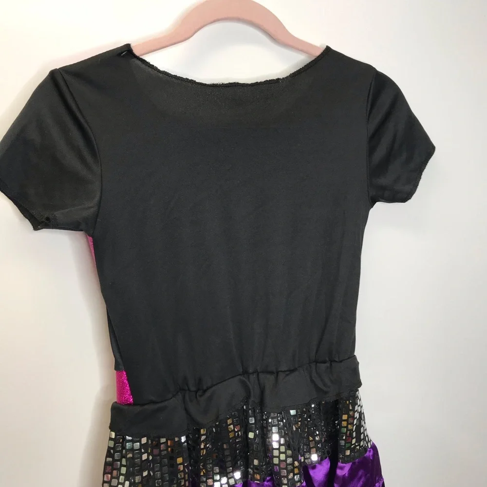 Rocker Girl dance costume dress black purple pink ruffles size small kids